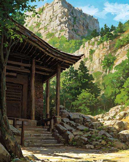 There is an old temple in a valley filled with smoket, <lora:EMS-13702-EMS:1>