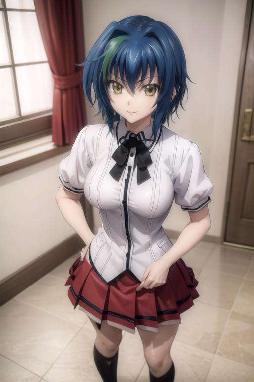 (((picture perfect))), (absurdres), 1girl, solo, <lora:xenovia-dxd:0.8>, xenovia quarta, school uniform, red skirt, looking at viewer, smile