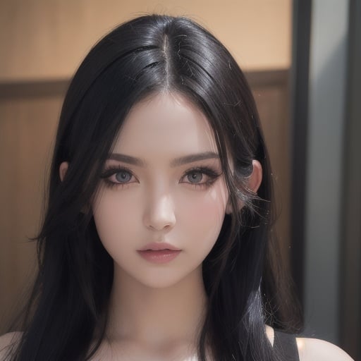 Long black hair and smoky eyes, flawless likeness, face only, looking at the viewer, badass stance, (Athletic well-proportioned body),(Ultra realistic), (Illustration), (High resolution), sharp picture, (8K), (Very detailed), (Best illustration), (Beautiful eyes), (Best quality), (Ultra detailed), (Masterpiece), (Detailed face), Solo,(Dynamic pose), alluring smile, horny looks, flirty looks, perfect eyes, dark studio,1GIRL FREYA_(DANMANCHI)