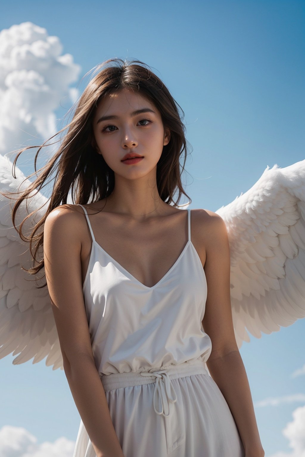 1girl,angel,cloud,glowing skin