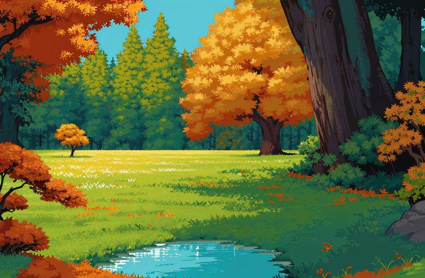 <lora:pixel worldv2:0.8>,pixel world,nature, forest, autumn,  yellow leaf