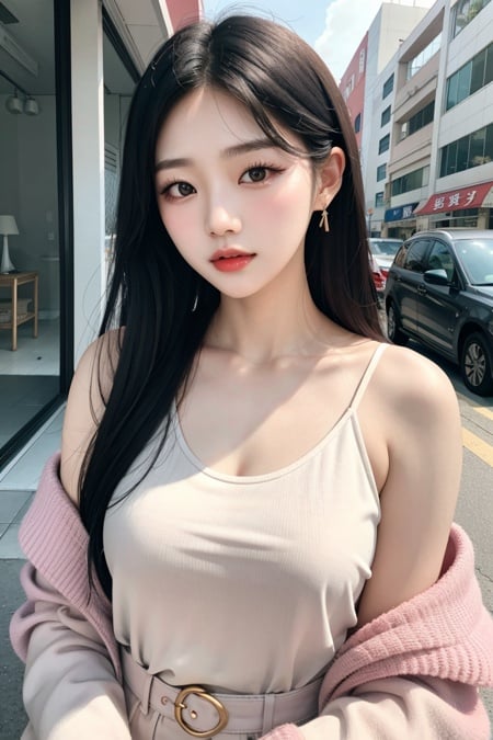 Photo of a Beautiful Korean kpop idol Woman, simple nostalgic, nice spring afternoon lighting, (professional iphone photo)