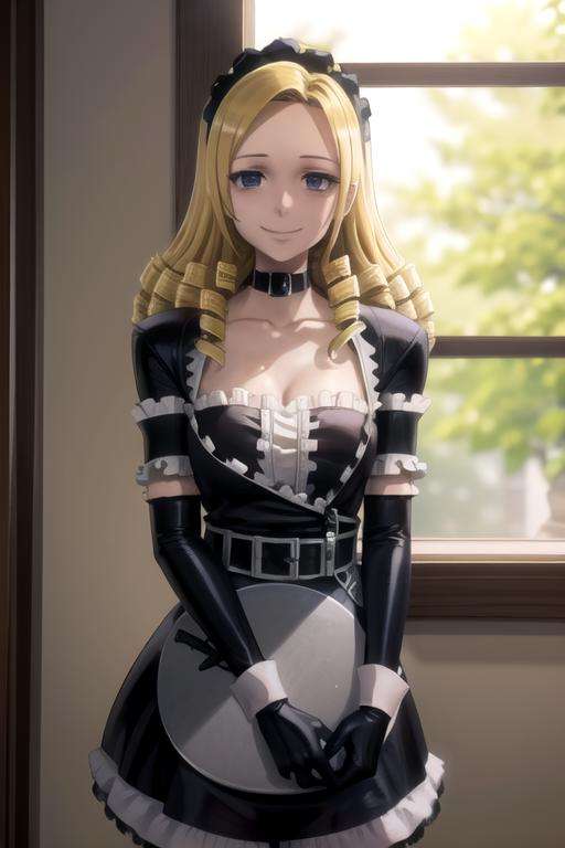 (((picture perfect))), (absurdres), 1girl, solo, <lora:solution-overlord:0.8>, solution epsilon, maid, maid headdress, choker, elbow gloves, looking at viewer, smile
