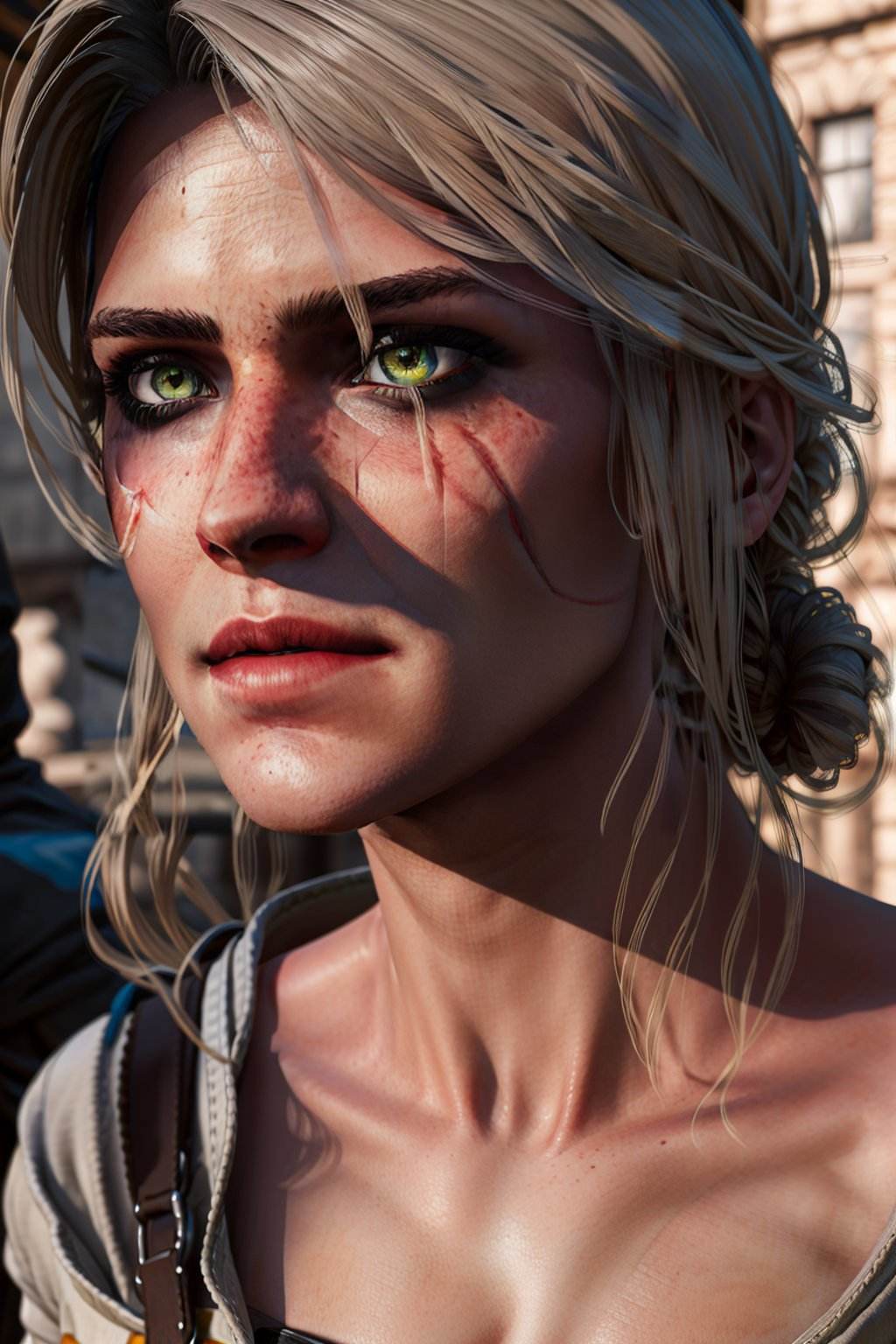 (masterpiece, best quality:1.2), <lora:ciri-18V2:0.7>, ciriW3_soul3142, green eyes, closed mouth, scar, portrait, scar on face, realistic