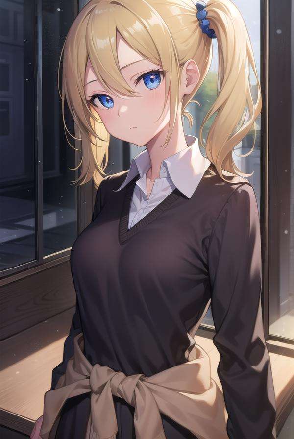 aihayasaka, <lora:aihayasakatest:1>,ai hayasaka, blonde hair, blue eyes, blue scrunchie, hair between eyes, hair scrunchie, long hair, scrunchie, side ponytail, sidelocks,BREAK black sweater, blouse, cardigan, cardigan around waist, clothes around waist, collared shirt, dress shirt, long sleeves, school uniform, shirt, shuuchiin academy school uniform, skirt, sweater, white shirt,BREAK looking at viewer,BREAK indoors, classroom,BREAK <lora:GoodHands-vanilla:1>, (masterpiece:1.2), best quality, high resolution, unity 8k wallpaper, (illustration:0.8), (beautiful detailed eyes:1.6), extremely detailed face, perfect lighting, extremely detailed CG, (perfect hands, perfect anatomy),