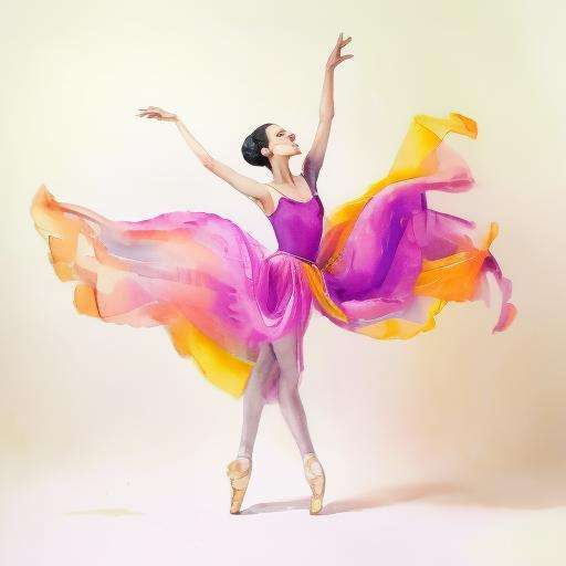 a classic ballet dancer, rainbow dress <lora:watercolo_candidate_0.5:1.0>