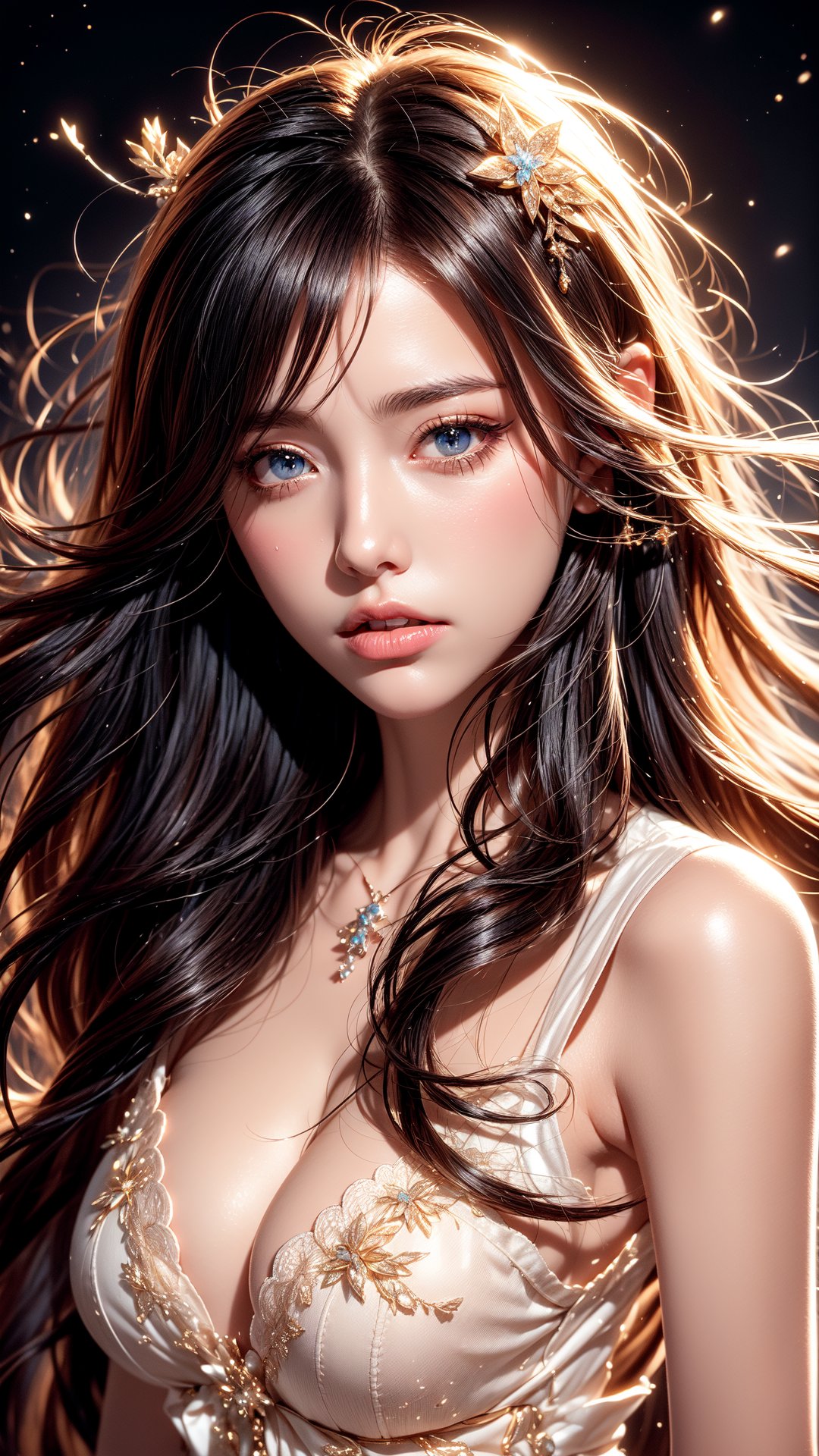 {{best quality}}, {{masterpiece}}, {{ultra-detailed}}, {illustration}, {detailed light}, {an extremely delicate and beautiful}, a girl, {beautiful detailed eyes}, stars in the eyes, messy floating hair, colored inner hair, Starry sky adorns hair, depth of field