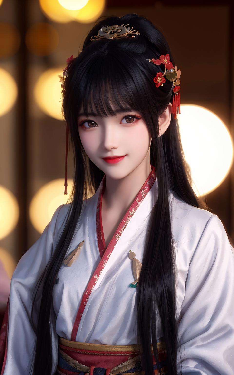 best quality,masterpiece,highres,1girl,blush,(seductive smile:0.8),star-shaped pupils,red china hanfu,hanfu,chinese clothes,hair ornament,necklace,jewelry,Beautiful face,upon_body,tyndall effect,photorealistic,dark studio,rim lighting,two tone lighting,(high detailed skin:1.2),8k uhd,dslr,soft lighting,high quality,volumetric lighting,candid,Photograph,high resolution,4k,8k,Bokeh,