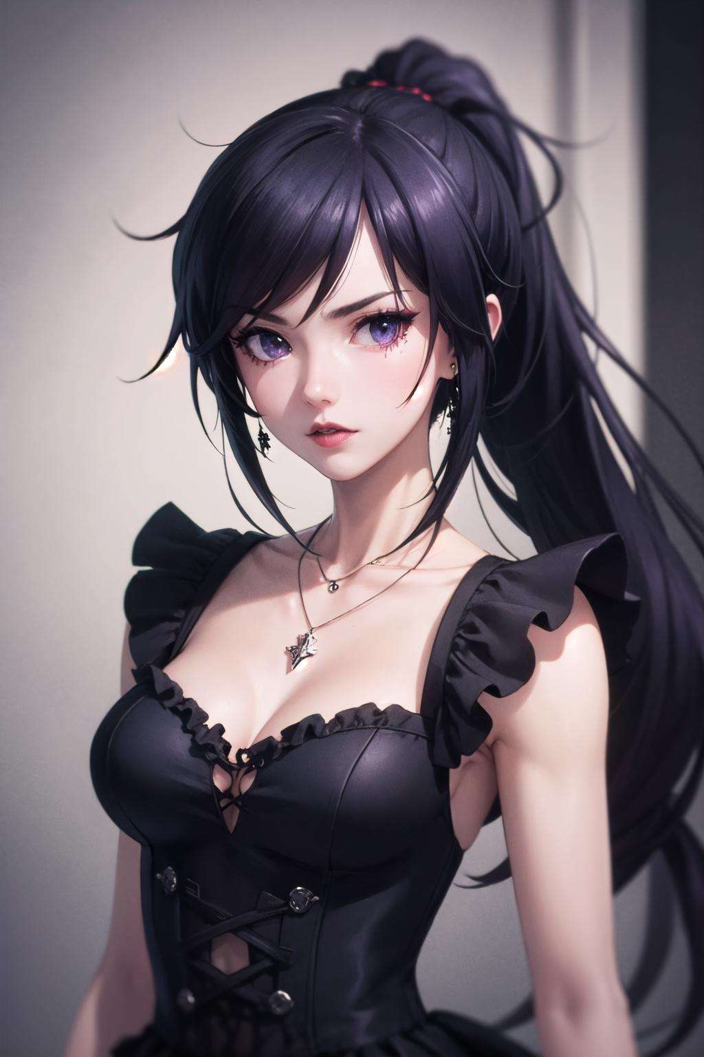 <lora:GoodHands-beta2_2:1> , <lora:cc_kunosato_mio-10:1>,cc_kunosato_mio,(gothic:1.2), (jewelry:1.2), (necklace:1.2), (earrings:1.2), (goth fashion:1.3), (gothic gown:1.2), black dress, (frills:1.3), (long hair:1.1), (ponytail:1.2), 