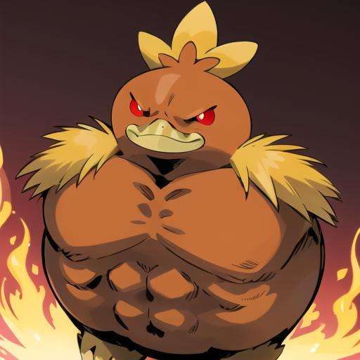 swole torchic, solo, smirk, (from above:1.3), glowing red eyes, masterpiece, high quality, no humans. (fire background, simple background:1.2), (close-up)<lora:torchic-09:1> 