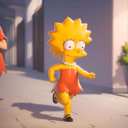 ((masterpiece, best quality)),(complex light), full body,1girl, solo, lisa simpson, <lora:Lisa_Simpson1-10:1>,red dress,closed mouth, black bead eyes, running, 