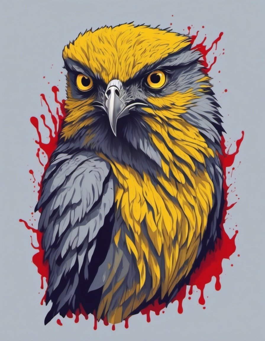 Leonardo Style, illustration, no humans, bird, animal focus, grey background, blood, yellow eyes, solo, simple background,VECTOR ART,  <lora:leonardo_illustration:1>