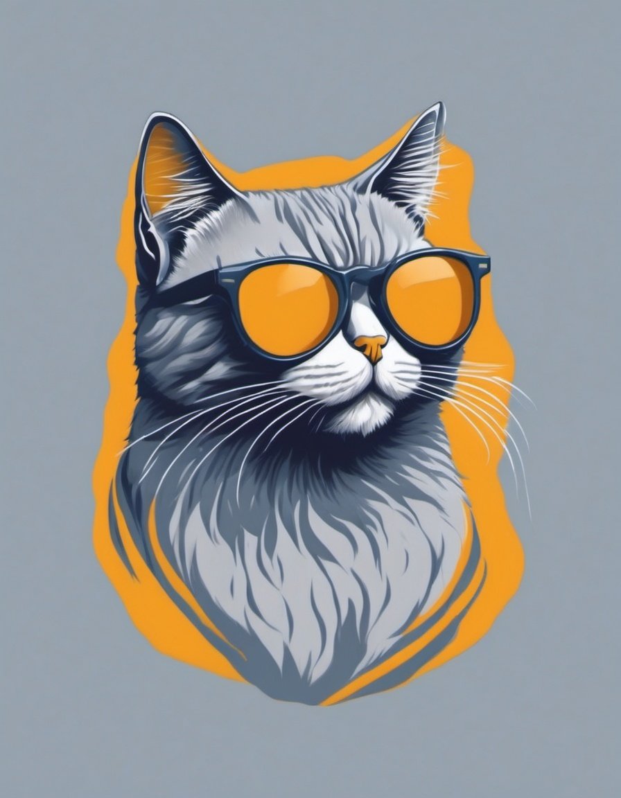 Leonardo Style, illustration, animal focus, no humans, cat, whiskers, simple background, sunglasses, animal, tinted eyewear, grey background<lora:leonardo_illustration:1>