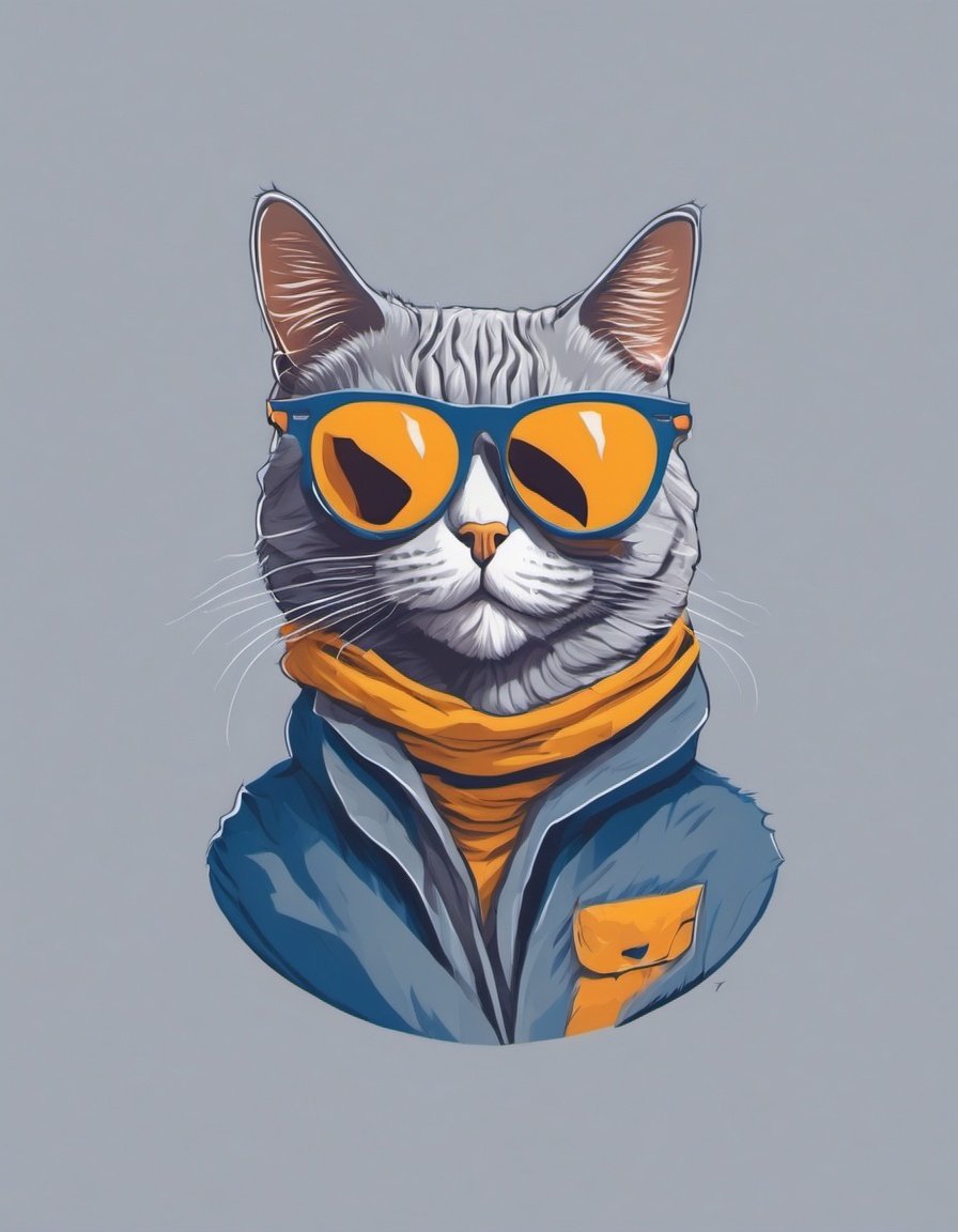 Leonardo Style, illustration, animal focus, no humans, cat, whiskers, simple background, sunglasses, animal, tinted eyewear, grey background<lora:leonardo_illustration:1>