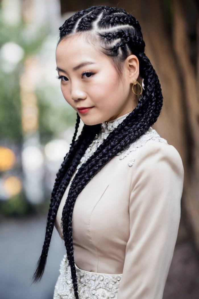 photo of a woman, Vietnamese, braids in elaborate updo, economist