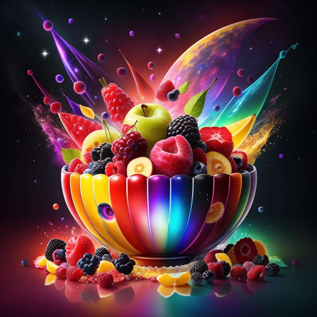 galaxy made out of mix fruit and berries, splashing, RGB, 🌈, landscape <lora:splashes_v.1.0:0.7>