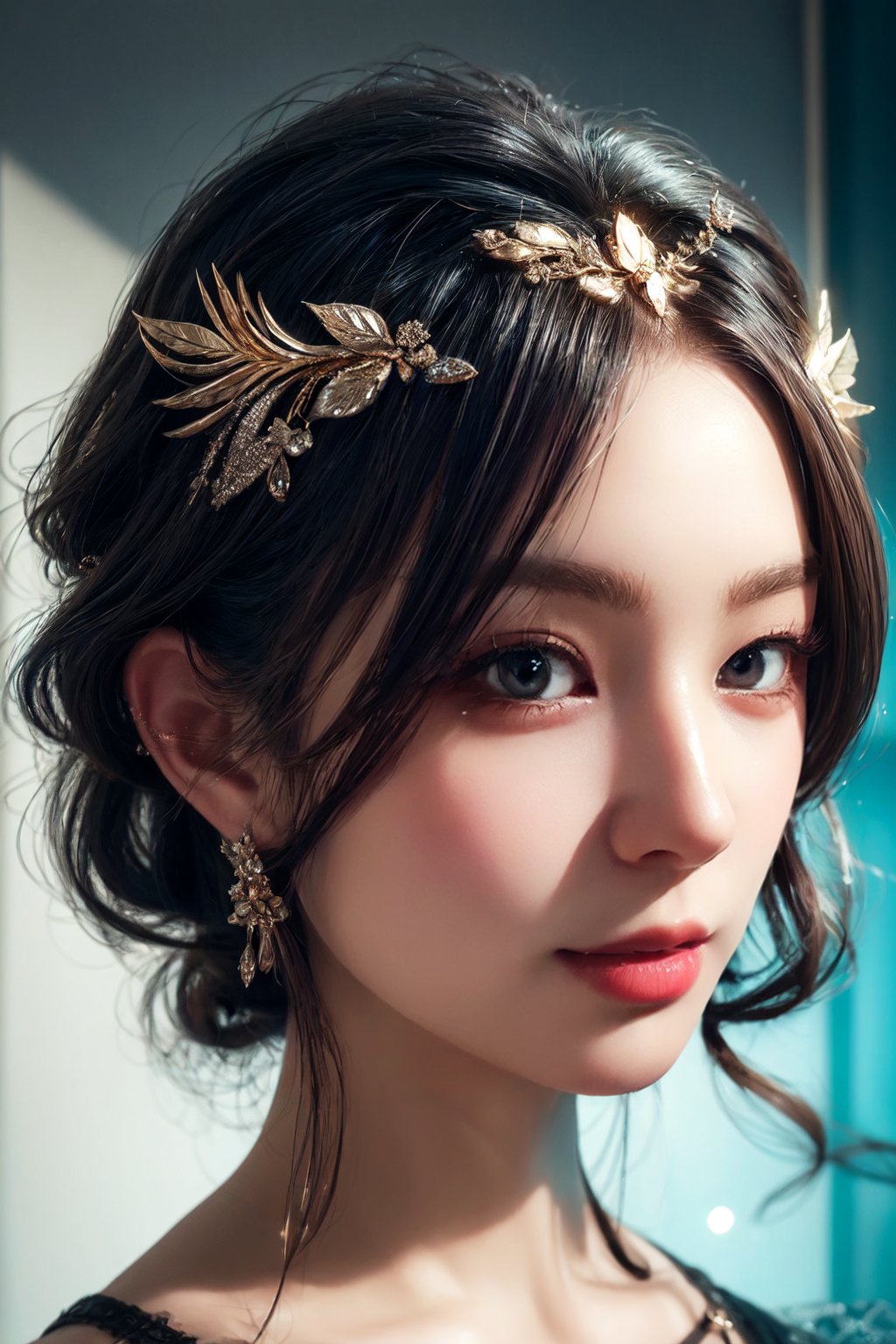 (masterpiece, high quality:1.5), 8K, HDR, 
1girl, well_defined_face, well_defined_eyes, ultra_detailed_eyes, ultra_detailed_face, by FuturEvoLab, 
ethereal lighting, immortal, elegant, porcelain skin, jet-black hair, waves, pale face, ice-blue eyes, blood-red lips, pinhole photograph, retro aesthetic, monochromatic backdrop, mysterious, enigmatic, timeless allure, the siren of the night, secrets, longing, hidden dangers, captivating, nostalgia, timeless fascination, Edge feathering and holy light, Exquisite face, Exquisite face, Exquisite face,Exquisite face