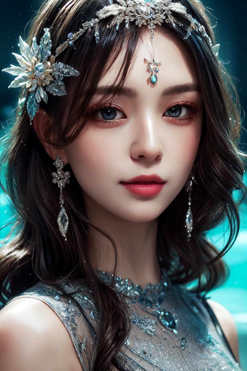 (masterpiece, high quality:1.5), 8K, HDR, 
1girl, well_defined_face, well_defined_eyes, ultra_detailed_eyes, ultra_detailed_face, by FuturEvoLab, 
ethereal lighting, immortal, elegant, porcelain skin, jet-black hair, waves, pale face, ice-blue eyes, blood-red lips, pinhole photograph, retro aesthetic, monochromatic backdrop, mysterious, enigmatic, timeless allure, the siren of the night, secrets, longing, hidden dangers, captivating, nostalgia, timeless fascination, Edge feathering and holy light, Exquisite face, Exquisite face, Exquisite face,Exquisite face