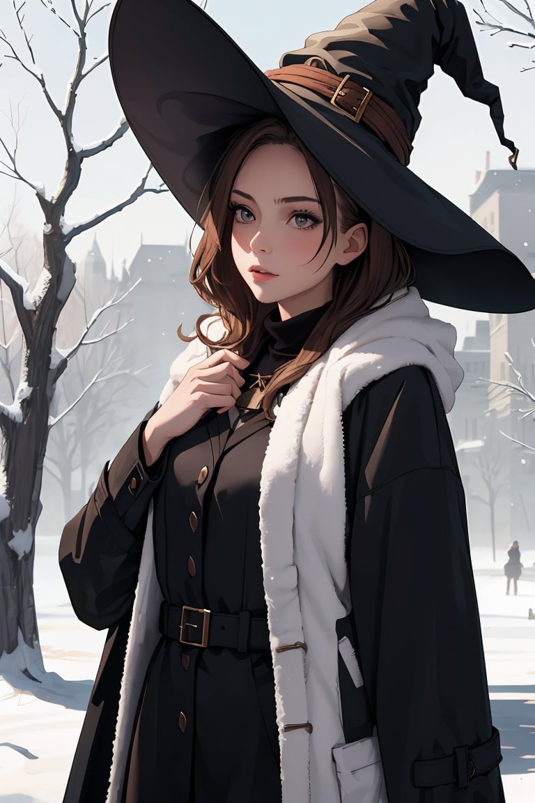 (best quality, masterpiece), 1girl, winter, coat, witch,