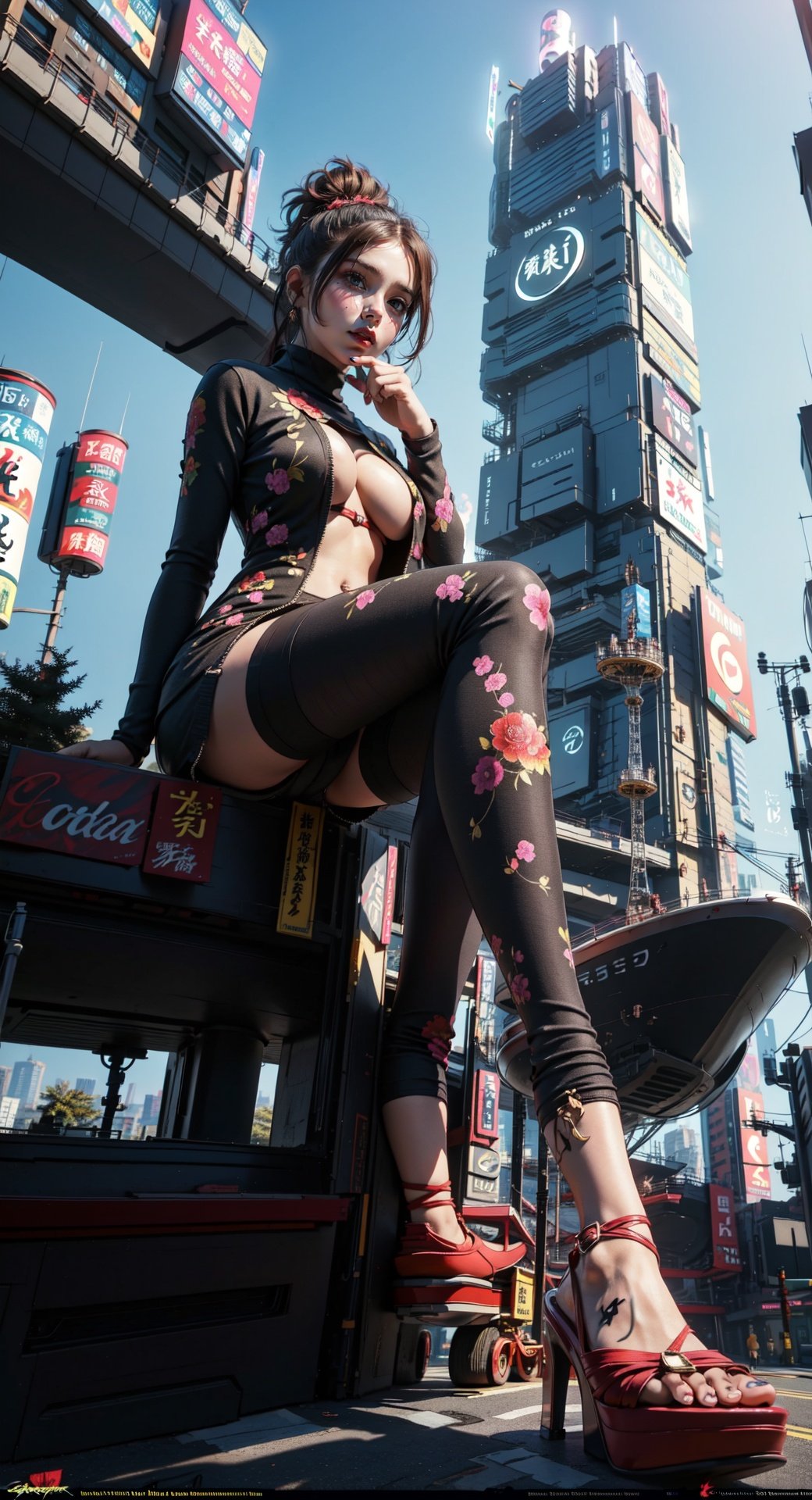 Birds eye view. best quality, masterpiece, pyramid , in Tokyo city. Surround by buildings. 1giant girl,solo,tattooing,Tsunade,Naruto,GTS,(( She is 100 meter height and grabing a boat. Giantess is crouching on the city street.hold Tokyo tower. She is taller than Tokyo tower.)) Black panties,2D conceptual design,Bodypaint,Chinese art,Chinese painting,See through maid,oppai sandwich,Super long legs,Long legs. Small humans and cars under the feet.,Long legs,Mecha girl sexaroid,virginsweater,Sexy girl,Black panties,Breasts,Heels collection,Real