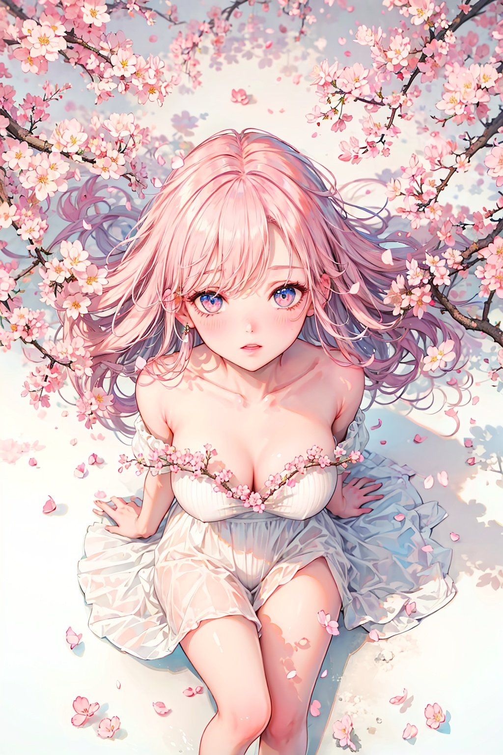 [(white background:1.5), ::5],
night theme,cherry blossom in night,starlight,
cherry blossoms, falling petals, petals, petals on liquid, rose petals, 1girl,from above, cowboy shot,