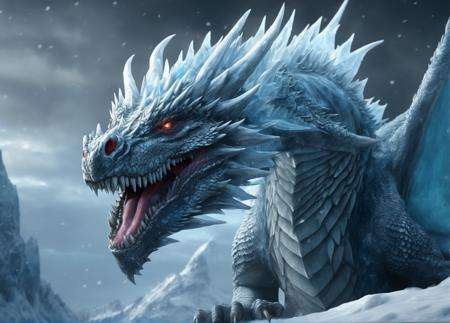 ice dragon, realistic, desolate, intricately detailed, artistic lighting, particles, beautiful, amazing, highly detailed, digital art, sharp focus, trending on art station