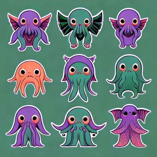 Cthulhu stickers  <lora:sd15-stickers-lora:1.2>, Very detailed, clean, high quality, sharp image