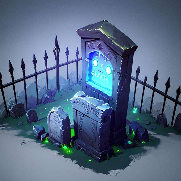 ((masterpiece,best quality)), absurdres <lora:Isometric_Setting:0.7>, spooky graveyard, graves, glowing blue lights,