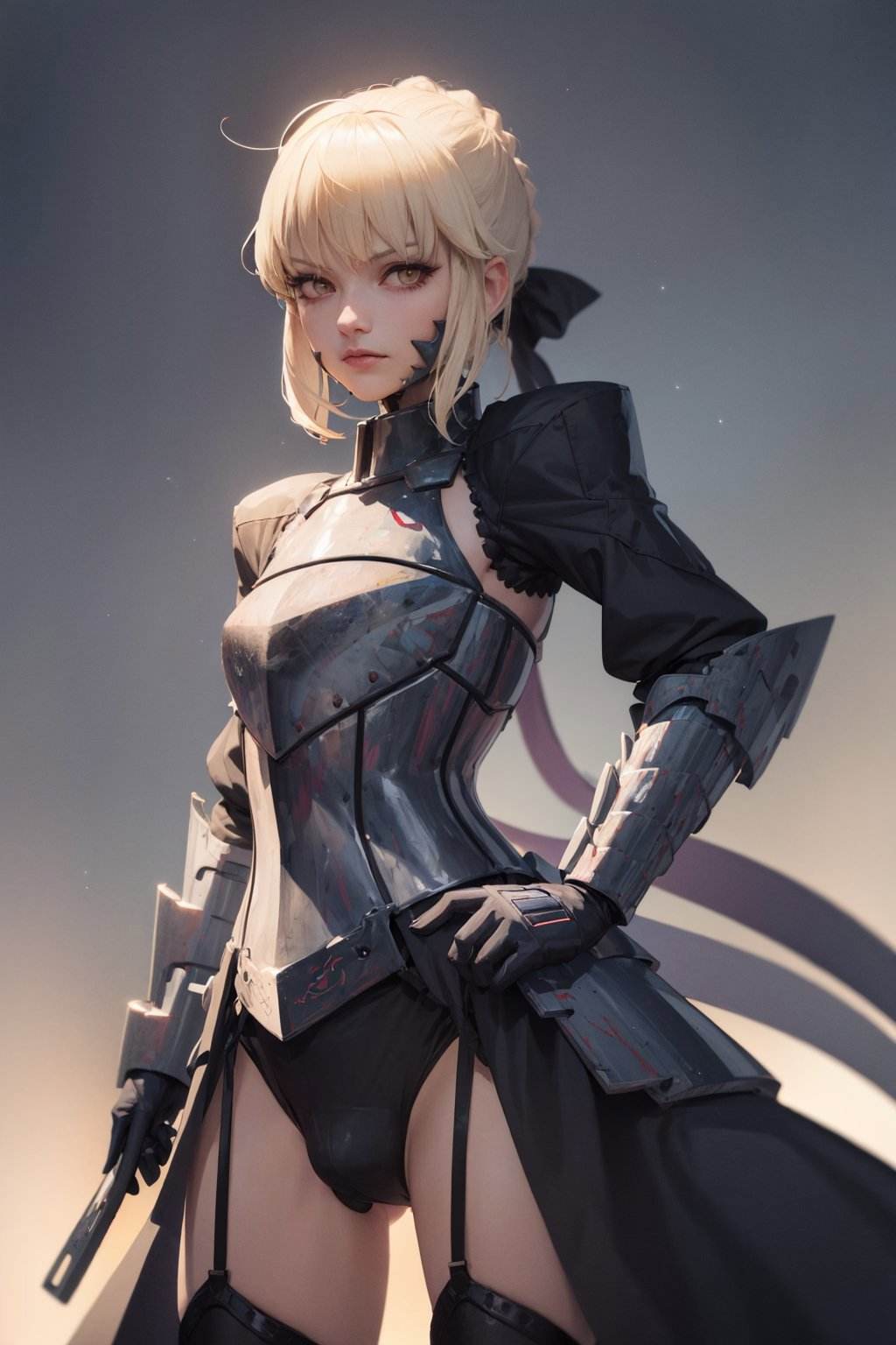 (masterpiece, best quality:1.2), <lora:fate_saberalter-10:1>, cowboy shot, solo, 1girl, sabaltarmor, serious, closed mouth, looking at viewer, armored dress