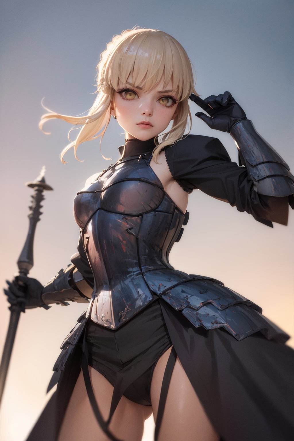 (masterpiece, best quality:1.2), <lora:fate_saberalter-10:1>, cowboy shot, solo, 1girl, sabaltarmor, serious, closed mouth, looking at viewer, armored dress