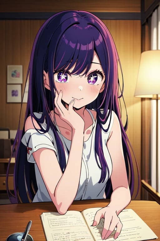 girl, solo, 1girl, cute, purple hair, (masterpiece:1.2), (best quality:1.3), masterful composition, HOSHINO AI,HOSHINO AI