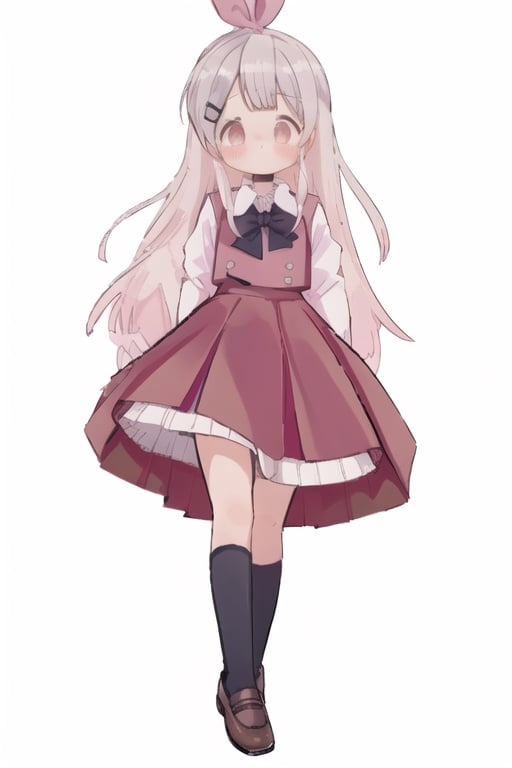 masterpiece, best quality, best quality,Amazing,beautiful,blush, bow, hair_ornament, hairclip, long_hair, long_skirt, long_sleeves, rabbit_house_uniform, shirt, shoes, skirt, {loli}.,cuteloli