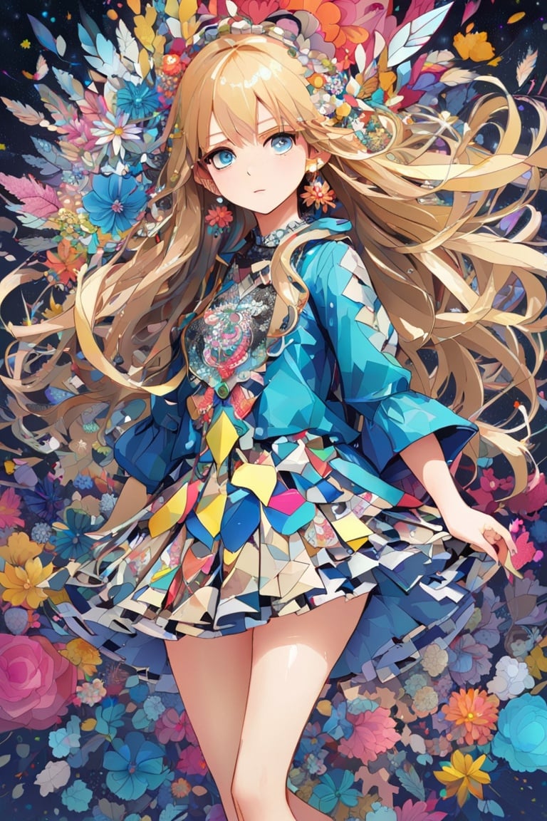 (best quality, masterpiece, official art, beautiful and aesthetic:1.2), 1girl, 2d, anime, waifu, blonde, (hair ornaments, earrings), full body, dynamic pose, looking at viewer, particle, wind, flower, intricate background, extremely detailed, (fractal art:1.2), colorful, (zentangle:1.2), (abstract background:1.5), (many colors:1.4), pixelated fragments, data corruption, colorful noise, visual chaos, contemporary aesthetics,
Negative prompt: (low quality, worst quality:1.2), 3d, watermark, signature, ugly, poorly drawn, bad image, bad artist
Steps: 28, Seed: 106880410073136, Model: simulacrumV1, width: 832, height: 1024, Sampler: DPM++ 2S a, CFG scale: 12