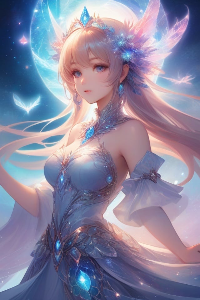 ethereal fantasy concept art of  anime,(masterpiece, top quality, best quality, official art, beautiful and aesthetic:1.2), (1girl), upper body,extreme detailed,(fractal art:1.3),colorful,highest detailed, . magnificent, celestial, ethereal, painterly, epic, majestic, magical, fantasy art, cover art, dreamy