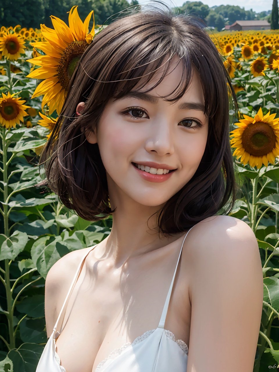 (best quality,masterpiece:1.2),ultra detailed,(photo realistic:1.4),sunflower_background,<lora:Sunflower_v1:0.5>,lite smile,