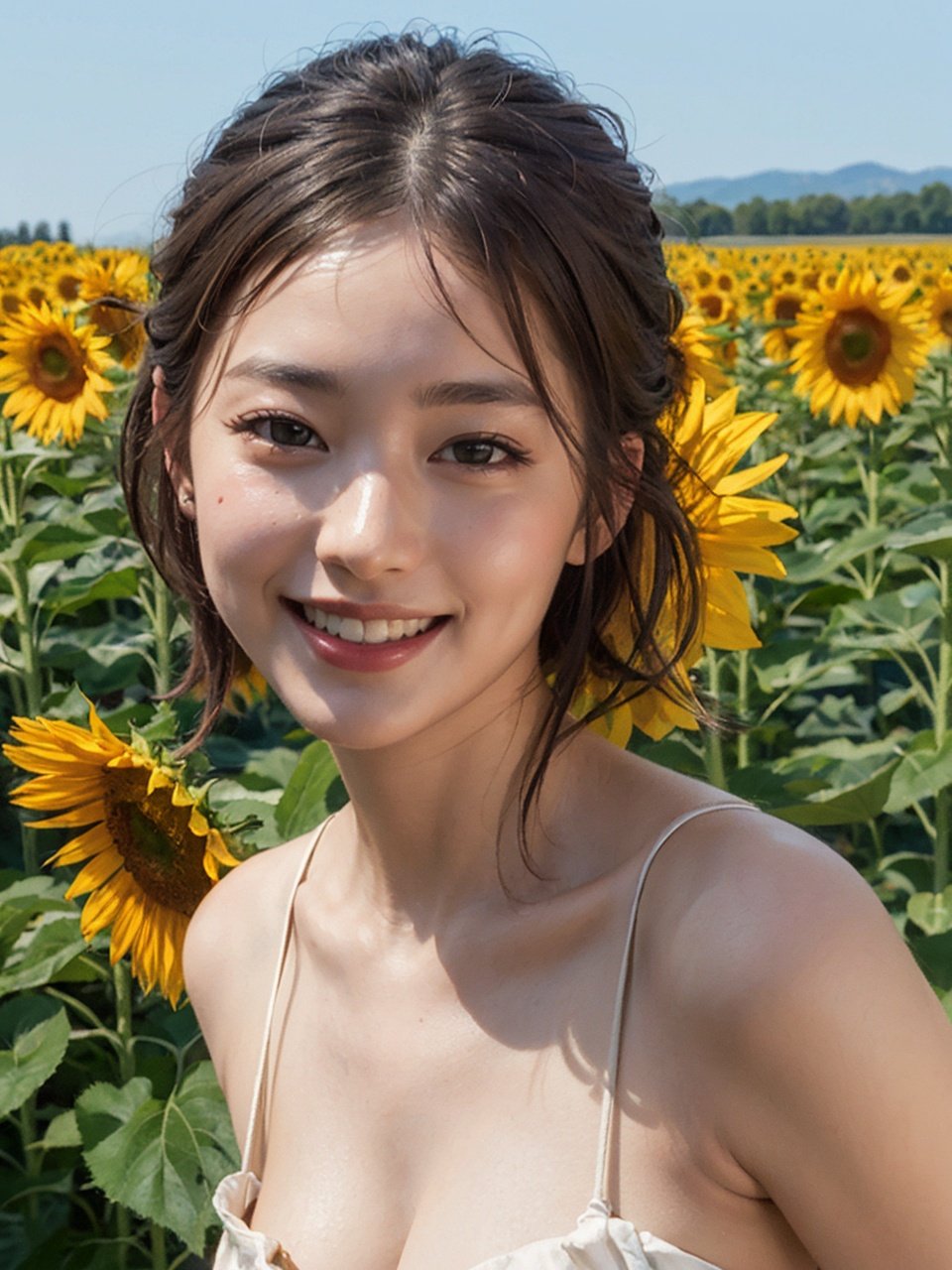 (best quality,masterpiece:1.2),ultra detailed,(photo realistic:1.4),sunflower_background,<lora:Sunflower_v1:0.5>,lite smile,