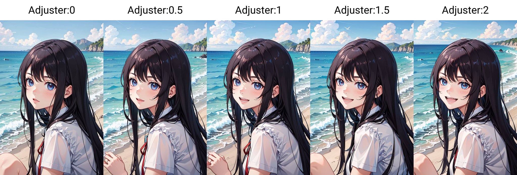 <lora:Smile_Laughing_Adjuster:0>,1 girl,face focus,seaside,