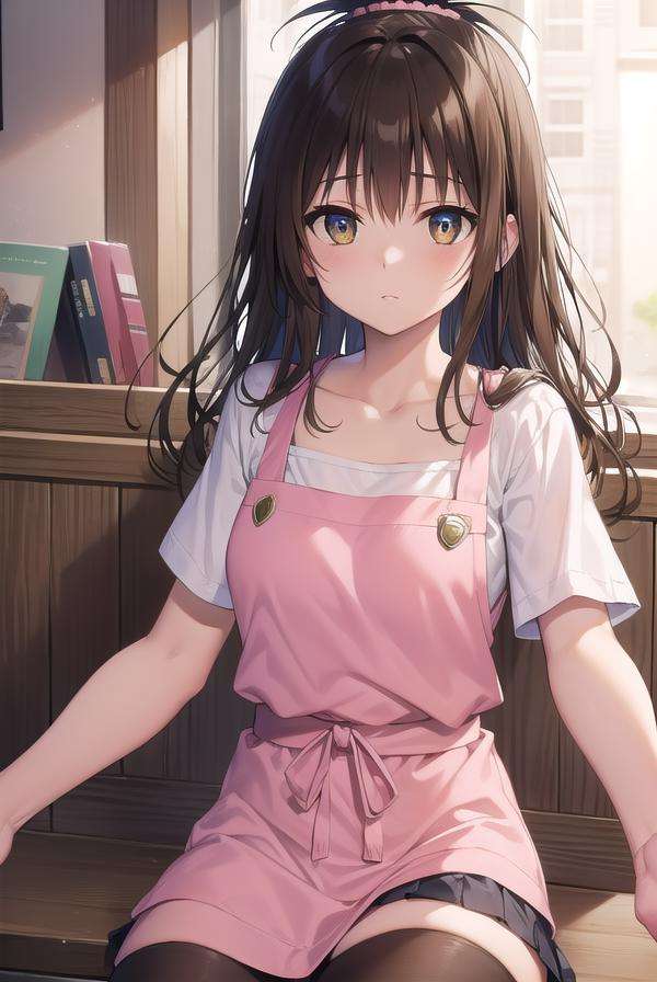 mikanyuuki, <lora:mikanyuukitest:1>,mikan yuuki, (brown eyes:1.7), brown hair, hair ornament, hair scrunchie, long hair, pink scrunchie, scrunchie, (flat chest:1.2),BREAK apron, blouse, collarbone, layered skirt, pink shirt, shirt, short sleeves, skirt, yellow apron,BREAK looking at viewer,BREAK indoors,BREAK <lora:GoodHands-vanilla:1>, (masterpiece:1.2), best quality, high resolution, unity 8k wallpaper, (illustration:0.8), (beautiful detailed eyes:1.6), extremely detailed face, perfect lighting, extremely detailed CG, (perfect hands, perfect anatomy),