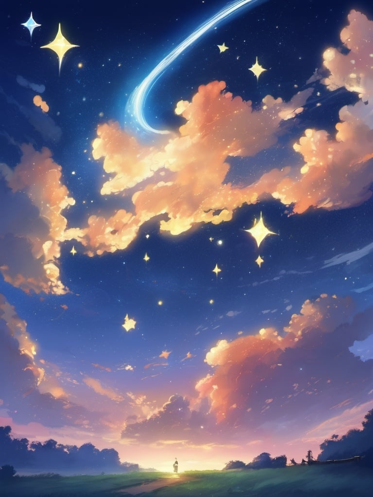 best quality, masterpiece,  illustration, star,Starry sky, clouds, night,shooting star