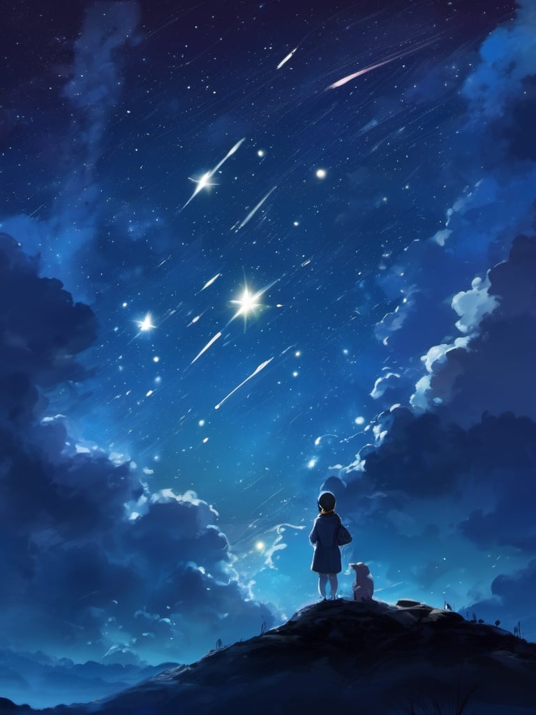 best quality, masterpiece,  illustration, star,Starry sky, clouds, night,shooting star