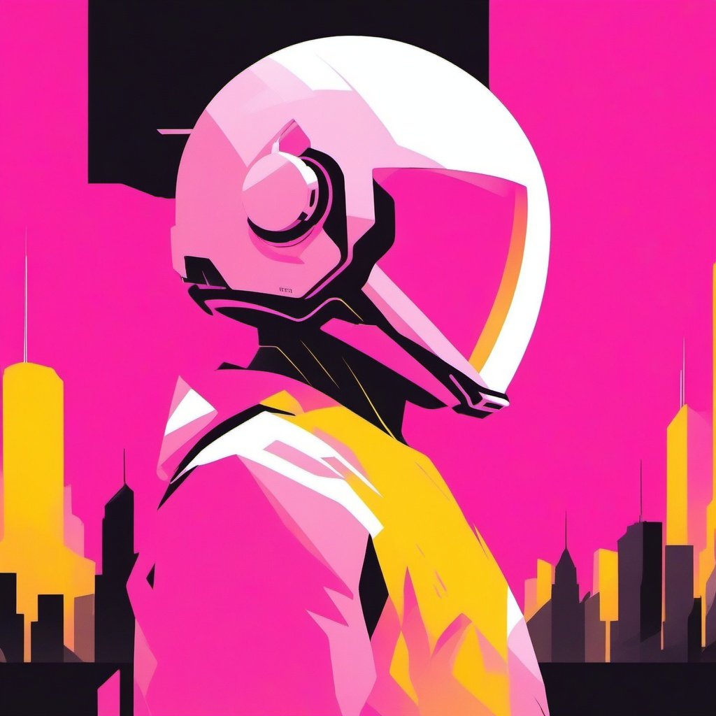 minimalism,simple pink and yellow background,Future City, science fiction, 1boy, helmet, science fiction, magic, 