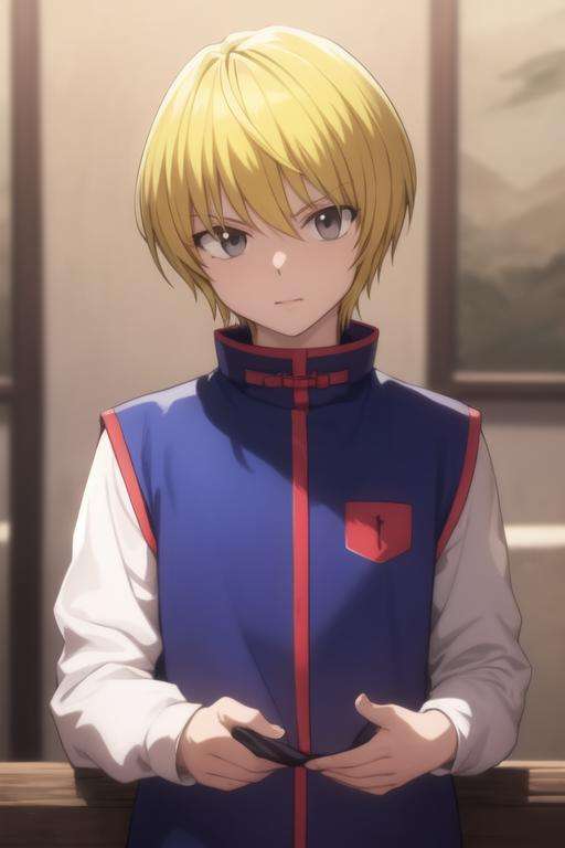 masterpiece, best quality, high quality, 1boy, solo, male focus, looking at viewer, upper body, <lora:kurapika:0.70>, kurapika