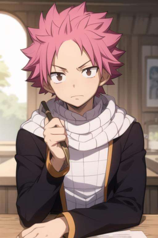 masterpiece, best quality, high quality, 1boy, solo, male focus, looking at viewer, upper body, <lora:natsu_dragneel:0.70>, natsu_dragneel, pink hair