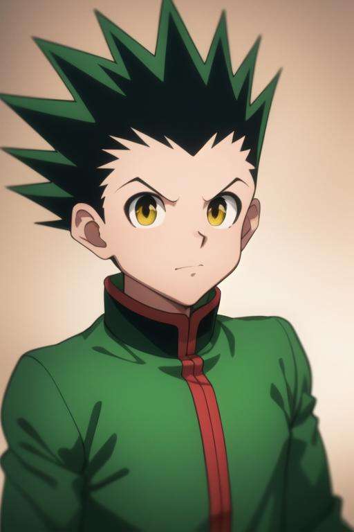 masterpiece, best quality, high quality, 1boy, solo, male focus, looking at viewer, upper body, <lora:gon_freecss:0.76>, gon_freecss, green hair, spiked hair, yellow eyes,