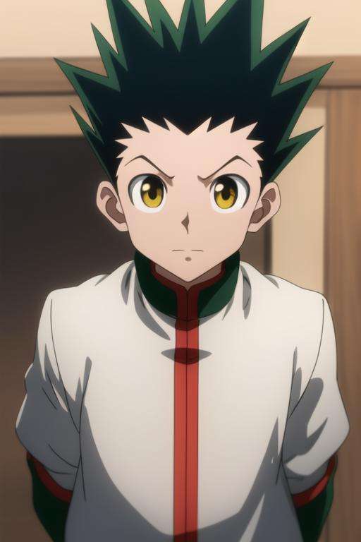 masterpiece, best quality, high quality, 1boy, solo, male focus, looking at viewer, upper body, <lora:gon_freecss:0.78>, gon_freecss, green hair, spiked hair, yellow eyes, <lora:animemix_v3_offset:0.40>