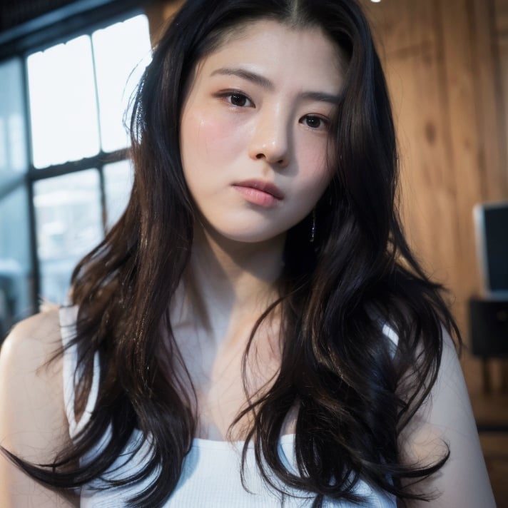 1girl, solo, (8k, best quality, masterpiece, ultra highres:1.2) Photo of Pretty Japanese Named sohee (detailed_face), (looking at viewer:1.2), (passport photo:1.4), (medium full shot:1.3), (closed mouth:1), beautiful face, beautiful expression, highres, <lora:sayhello0o-hansohee-000009:1>