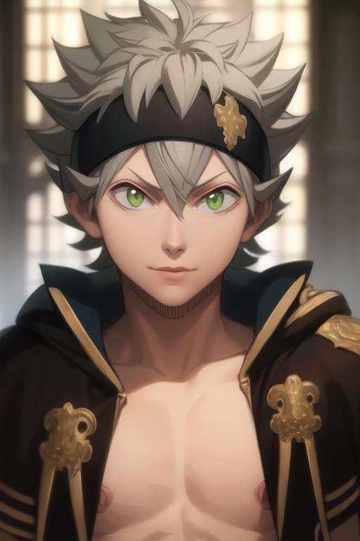 masterpiece, best quality, high quality, 1boy, solo, male focus, looking at viewer, upper body, <lora:asta:0.82>, asta, green eyes, headband, grey hair, spiked hair, realistic