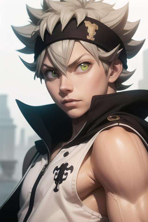 masterpiece, best quality, high quality, 1boy, solo, male focus, looking at viewer, upper body, <lora:asta:0.76>, asta, green eyes, headband, grey hair, spiked hair,