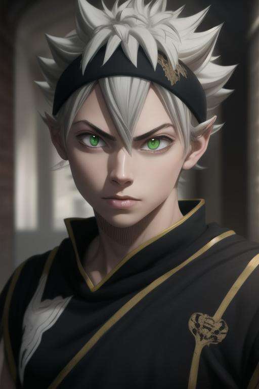 masterpiece, best quality, high quality, 1boy, solo, male focus, looking at viewer, upper body, <lora:asta:0.82>, asta, green eyes, headband, grey hair, spiked hair, realistic