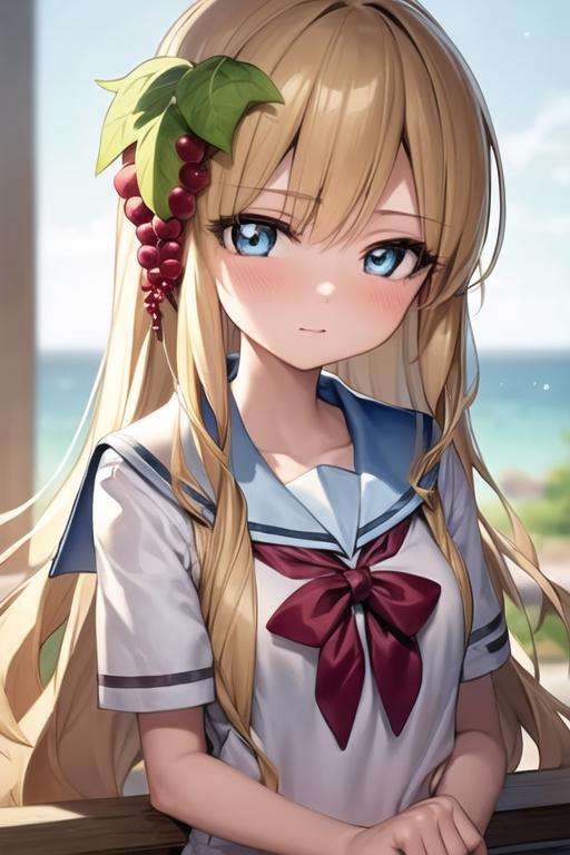 masterpiece, best quality, high quality, 1girl, solo, looking at viewer, upper body, <lora:scheherazade_magi:0.68>, scheherazade_magi, blonde hair, 1girl, long hair, blue eyes, school uniform